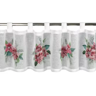 Zazdrostka świąteczna biało, czerwona zdobiona motywem gwiazd betlejemskich 150x30 cm szelki - XMAS 3 Eurofirany