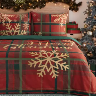 Pościel 220x200 cm bawełna ranforce kolor czerwony, ciemnozielony zdobiona nadrukiem kraty Eurofirany