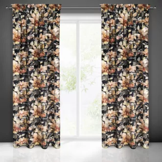 Zasłona grafitowo, zielona w kwiaty z welwetu 140x300 cm taśma BETTY Eurofirany