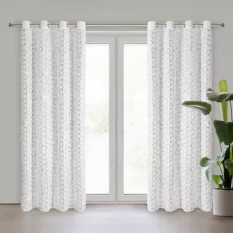 Zasłona biała z szyfonu zdobiona r&oacute;żami 3D 140x250 cm przelotka - ROSES Eva Minge Eurofirany