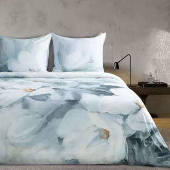 Pościel satynowa 160x200 cm komplet 3 częściowy kolor miętowy, kremowy z wzorem designerskim BLOOM Eva Minge Eurofirany