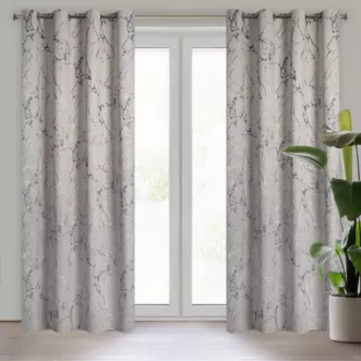 Zasłona beżowo, grafitowa z marmurkowym wzorem, welwetowa 140x250 cm przelotka WERA Eurofirany