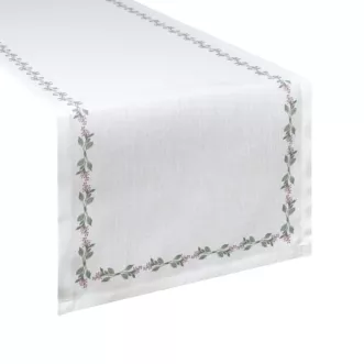 Bieżnik na stół plamoodporny 40x140 cm biało, zielony z motywem roślinnym - LILY Eurofirany