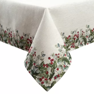 Świąteczny obrus kolor zielono, czerwony 140x220 cm szenilowy tkany motywem świątecznym Eurofirany