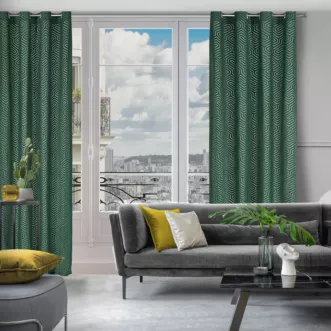 Zasłona ciemnozielona we wzór geometryczny z tkaniny welwetowej 140x250 przelotka INGA Pierre Cardin Eurofirany