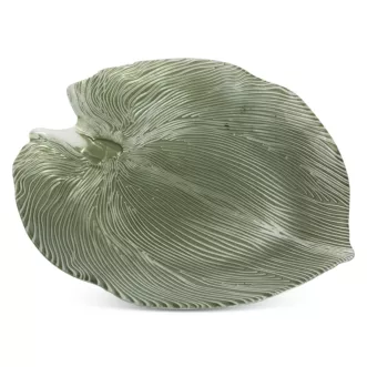 Patera szklana dekoracyjna zielona artystycznego w kształcie liścia 38x34x4 cm MONTENEGRO TERRA COLLECTION Eurofirany