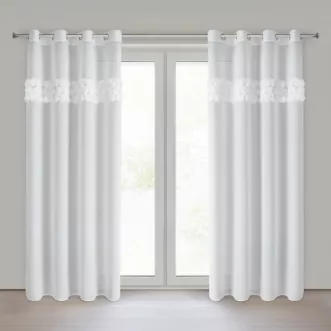 Firana biała z szyfonu zdobiona aplikacją 3D w r&oacute;że 140x250 cm przelotki - ROSES8 - Eva Minge Eurofirany