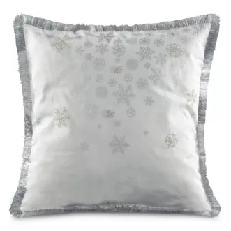 Poszewka na poduszkę 45x45 cm wykończona na bokach frędzlami biało, srebrna Eurofirany