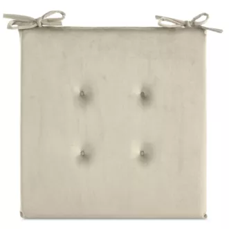 Poduszka na krzesło 40 x 40 x 3 cm welwetowa jasnobeżowa z ozdobnym pikowaniem i praktycznymi troczkami GAJA Eurofirany