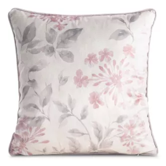 Poszewka na poduszkę 45x45 cm z welwetu naturalno, beżowa z motywem kwiatów - LILA Eurofirany