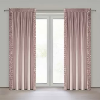 Zasłona pudrowa z welwetu zdobiona aplikacją 3D róż 140x270 cm taśma - ROSES Eva Minge Eurofirany