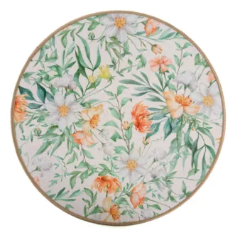 Podkładka na stół zielono, pomrańczowa średnica 38 cm IRIS z nadrukiem roślinnym Eurofirany