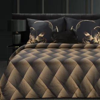 Pościel 160x200 cm z makosatyny bawełnianej kolor czarny, złoty z geometrycznym wzorem VICTORIA 12 Limited Collection Eurofirany