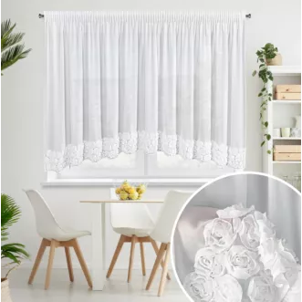 Firana biała z szyfonu zdobiona łukiem 3D róż 400x160 cm taśma - ROSES - Eva Minge Eurofirany