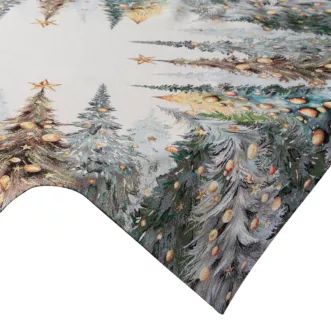Świąteczny obrus naturalno, zielony 100x100 cm gobelinowy zdobiony tkanym motywem choinek Eurofirany