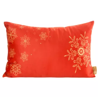 Poszewka na poduszkę 30x50 cm welwetowa z nadrukiem złotych śnieżynek czerwona CHERRY Eurofirany