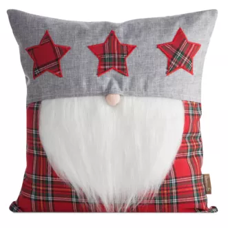 Poszewka na poduszkę świąteczna 45x45 cm czerwono, srebrna zdobiona aplikacja skrzata Eurofirany