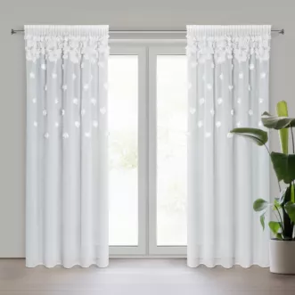 Firana biała z szyfonu zdobiona trójwymiarowymi różami 140x270 cm taśma - DIANA Eurofirany