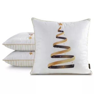 Poszewka na poduszkę świąteczna 45x45 cm welwetowa biało, złota zdobiona nadrukiem i ozdobną wypustką Eurofirany