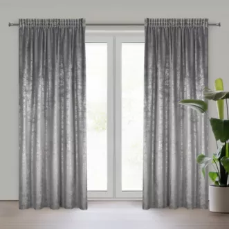 Zasłona stalowo, srebrna welwetowa z przecieranym błyszczącym nadrukiem 135x270 cm taśma - AVENA Eurofirany