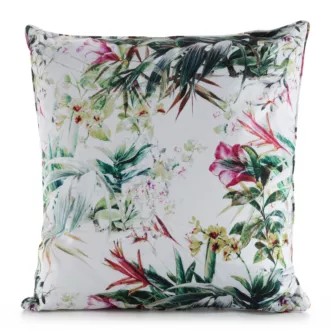 Poszewka na poduszkę 45x45 cm z tkaniny wodoodpornej na taras oraz balkon zdobiona nadrukiem subtelnych kwiatów biało, zielona GARDEN Eurofirany