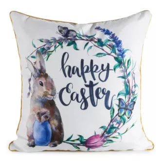 Poszewka na poduszkę 45x45 cm wielkanocna dekoracyjna z elegancką lamówką biało niebiska WIOSNA 52 Eurofirany