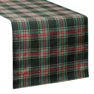 Bieżnik świąteczny na st&oacute;ł 40x140 cm czerwono, zielony bawełniany zdobiony kratą AURORA Eurofirany