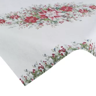 Świąteczny obrus kolor naturalno, zielony 100x100 cm z szenilowej tkaniny zdobiony świątecznym motywem Eurofirany