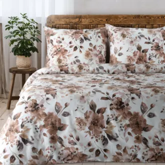 Pościel 140x200 cm komplet 2 częściowy z satyny bawełnianej kolor biało, pudrowy z motywem kwiatów SPRING 76 Eurofirany