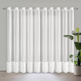 Firana z siateczki biała zdobiona pasem aplikacji róż 3D 350x250 cm przelotka ROSES Eva Minge Eurofirany