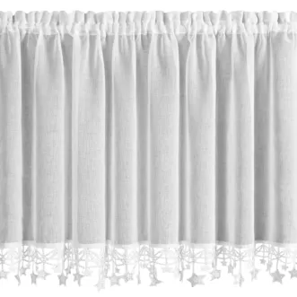 Zazdrostka świąteczna biała z etaminy zdobiona luźno zwisającymi gwiazdkami 150x90 cm tunel - XMAS Eurofirany