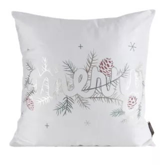 Poszewka na poduszkę świąteczna 45x45 cm welwetowa biało, złota z lśniącym nadrukiem Eurofirany