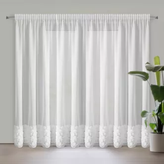 Firana z siateczki biała zdobiona pasem aplikacji róż 3D 350x270 cm taśma ROSES Eva Minge Eurofirany