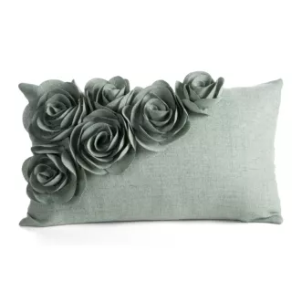 Poszewka na poduszkę 30x50 cm zielona o naturalnym splocie w 3D róże FLORES 7 Eurodirany