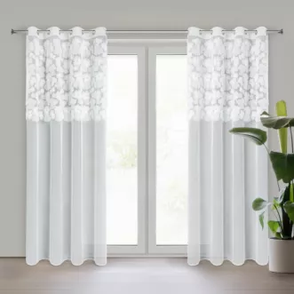 Firana biała z siateczki zdobiona kwiatami z dodatkiem drobnych perełek 3D 140x250 cm przelotka - JASMIN 3 Eva Minge Eurofirany