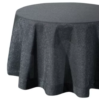Obrus okragły czarny średnica 150 cm o strukturze pł&oacute;tna STELLA 1 z dodatkiem srebrnej nici