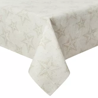 Obrus świąteczny 145x260 cm kremowo, złoty bawełniany zdobiony subtelnym nadrukiem gwiazdek WINTER Eurofirany