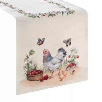 Bieżnik na stół naturalno, zielony 40x100 cm gobelinowy z motywem wiejskim Eurofirany