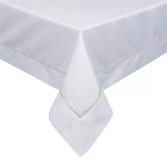 Obrus biały 145x280 cm MADELE z delikatną złotą lamówką