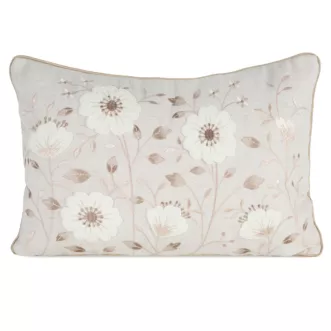 Poszewka na poduszkę 35x50 cm o naturalnym splocie zdobiona haftem wiosennych kwiatów beżowo, biała WIOSNA 123 Eurofirany
