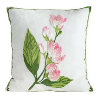 Poszewka na poduszkę 45x45 cm zdobiona haftowanym motywem kwiatów biało, zielona WIOSNA 68 Eurofirany