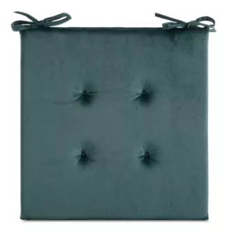 Poduszka na krzesło 40 x 40 x 3 cm welwetowa ciemnoniebieska z ozdobnym pikowaniem i praktycznymi troczkami GAJA Eurofirany