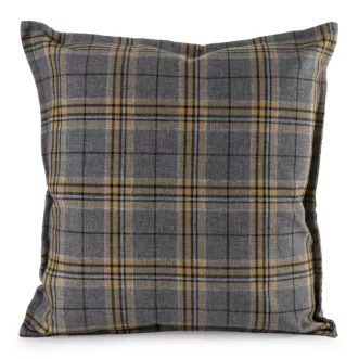 Poszewka na poduszkę 45x45 cm z tkaniny wodoodpornej na taras oraz balkon zdobiona nadrukiem kraty popielato, musztardowa GARDEN Eurofirany