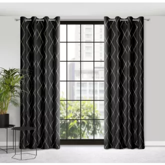 Zasłona czarno, złota haftowana w duże karo z tkaniny welwetowej 140x250 cm przelotka MARGO Pierre Cardin Eurofirany