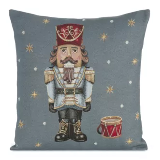 Poszewka na poduszkę 45x45 cm bawełniana, gobelinowa zdobiona wzorem dziadka do orzech&oacute;w popielato, czerwona GOB Eurofirany