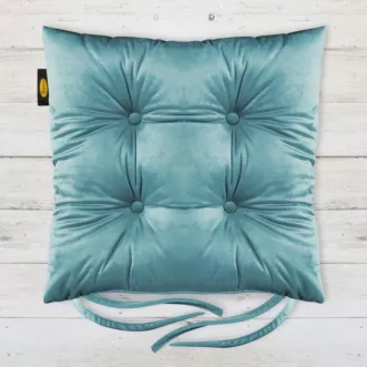 Poduszka na krzesło dwustronna 40 x 40 x 8 cm welwetowa morska z czterema pikowaniami Eurofirany