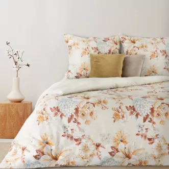 Pościel 220x200 cm komplet 3 częściowy z satyny bawełnianej kolor kremowy, ceglasty z kwiatowym wzorem NELLY 3 Eurofirany