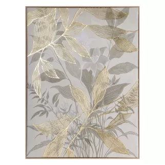 Obraz beżowo, złoty nadruk na płótnie z motywem liści 60x80 cm Eurofirany
