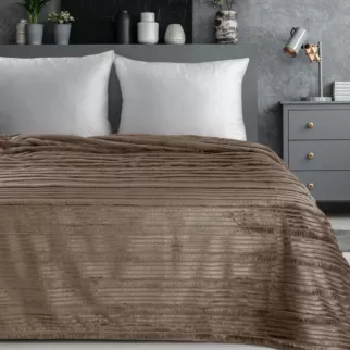 Koc 200x220 cm beżowy, typu flano z wzorem 3D NINA Eurofirany