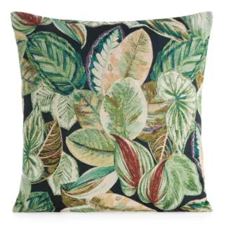 Poszewka na poduszkę 45x45 cm bawełniana, żakardowa z motywem liści zielono, czarna GOBELIN Eurofirany